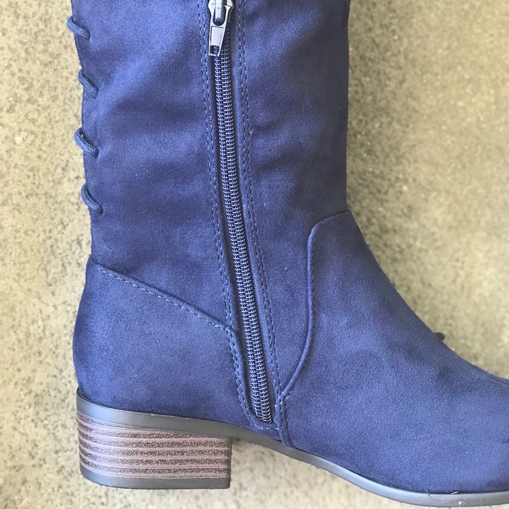 Soda Riding Faux Suede Navy Blue Lace Up BOOTS 5.5 - Picture 5 of 8